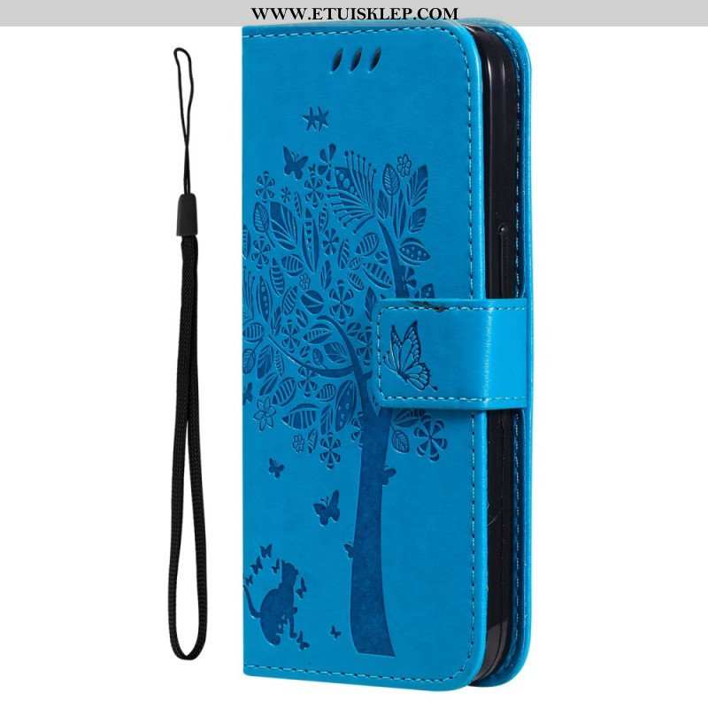 Etui Folio do Honor Magic 5 Lite z Łańcuch Drzewo I Pasiasty Kot